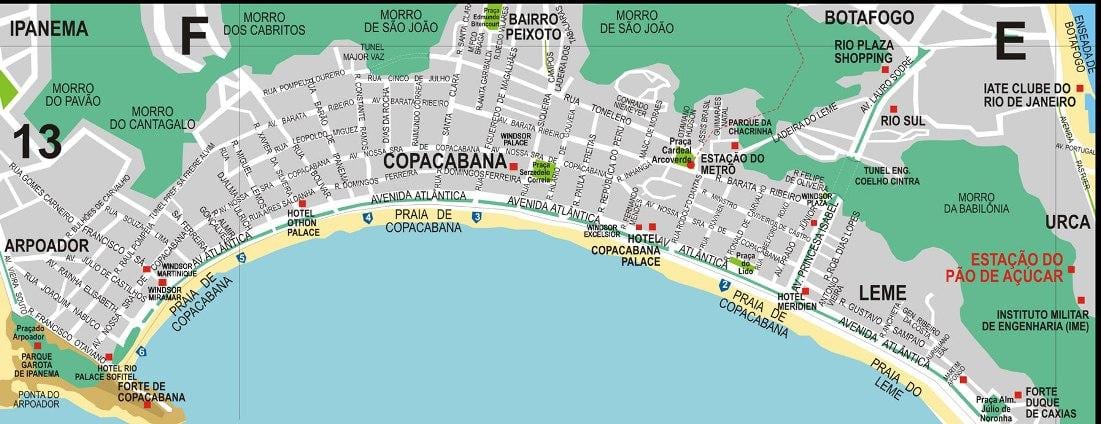copacabana Rio de Žaneiras žemėlapyje