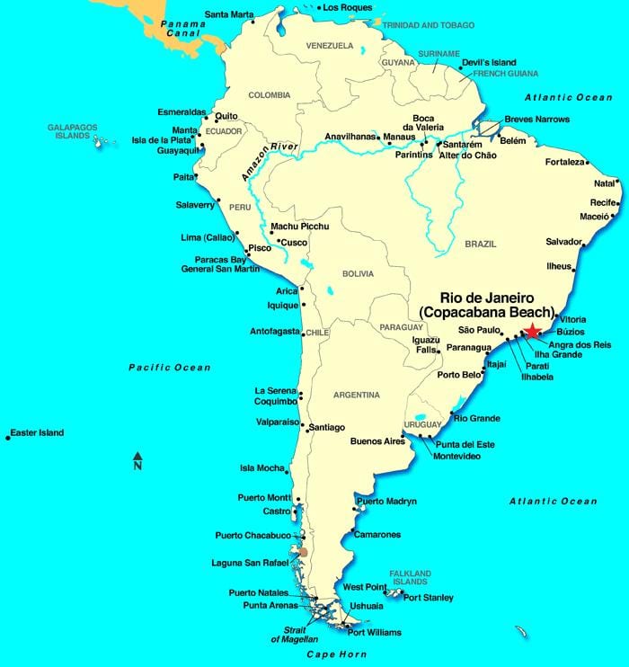Rio de Žaneire žemėlapis pietų amerikoje