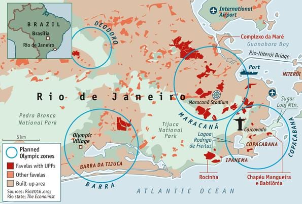 favelas Rio de Žaneire žemėlapyje